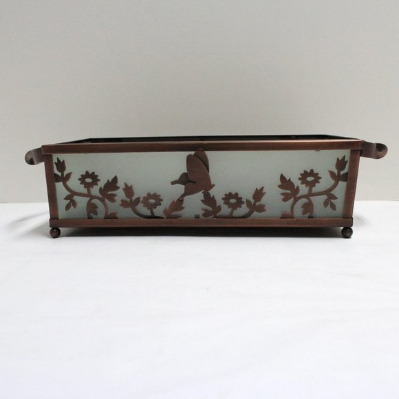PartyLite Copper Color Base & Frosted Glass Tray - Flowers, Butterfly, Dragonfly - Picture 1 of 14